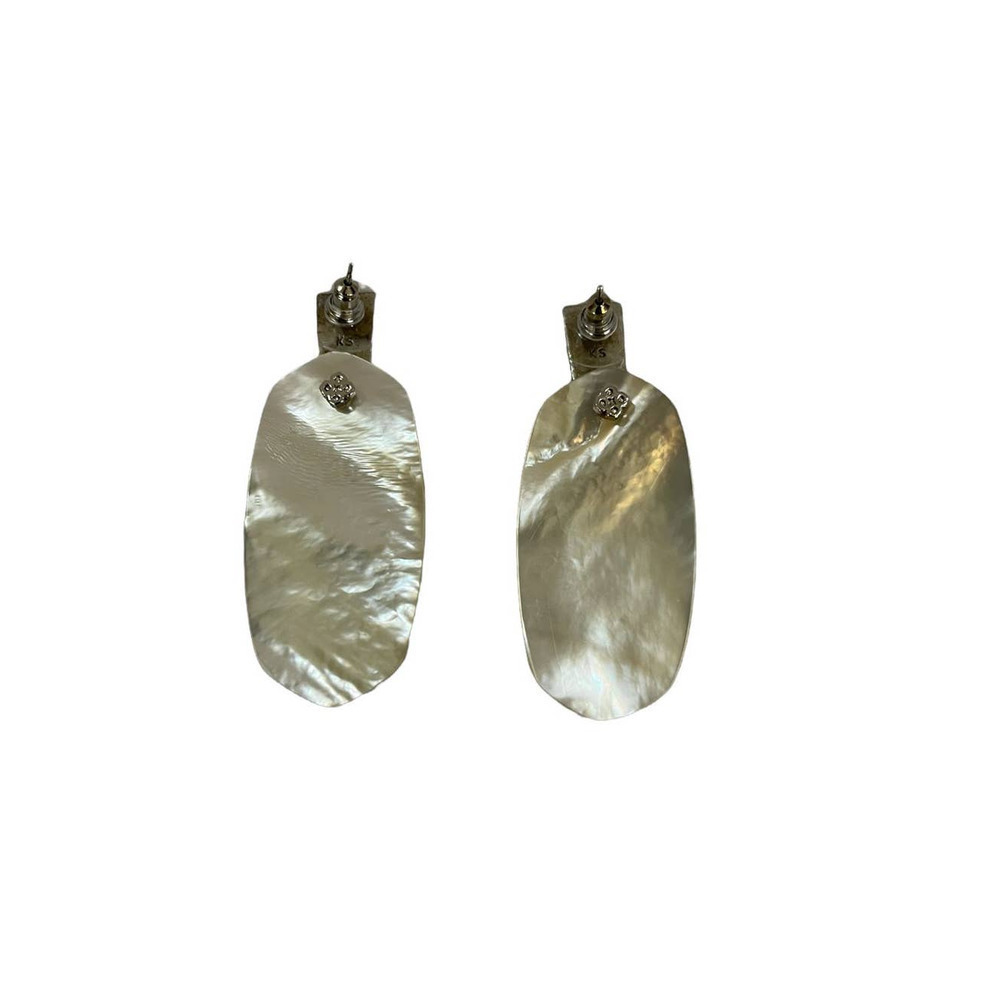 KENDRA Scott Ivory Silver Oval Drop Mother of Pearl Statement Earrings - Picture 7 of 10